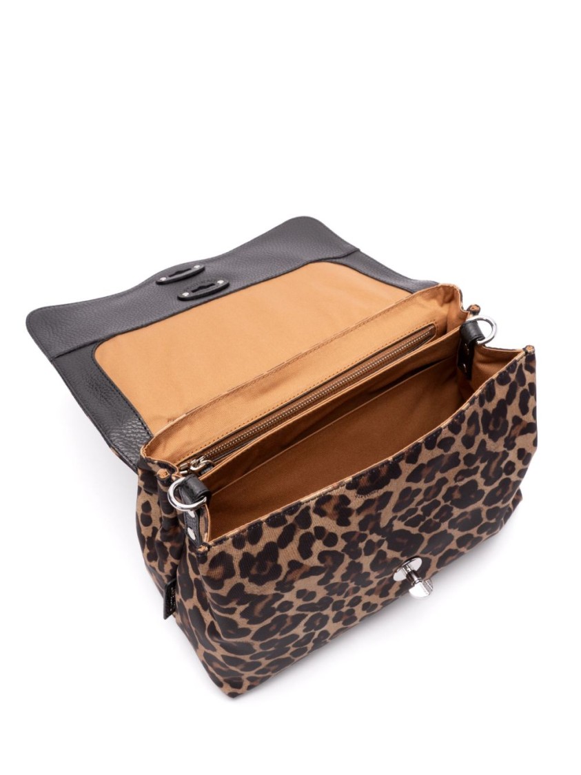 Zanellato Nero Vitello Leather Handbag With Leopard Print Design