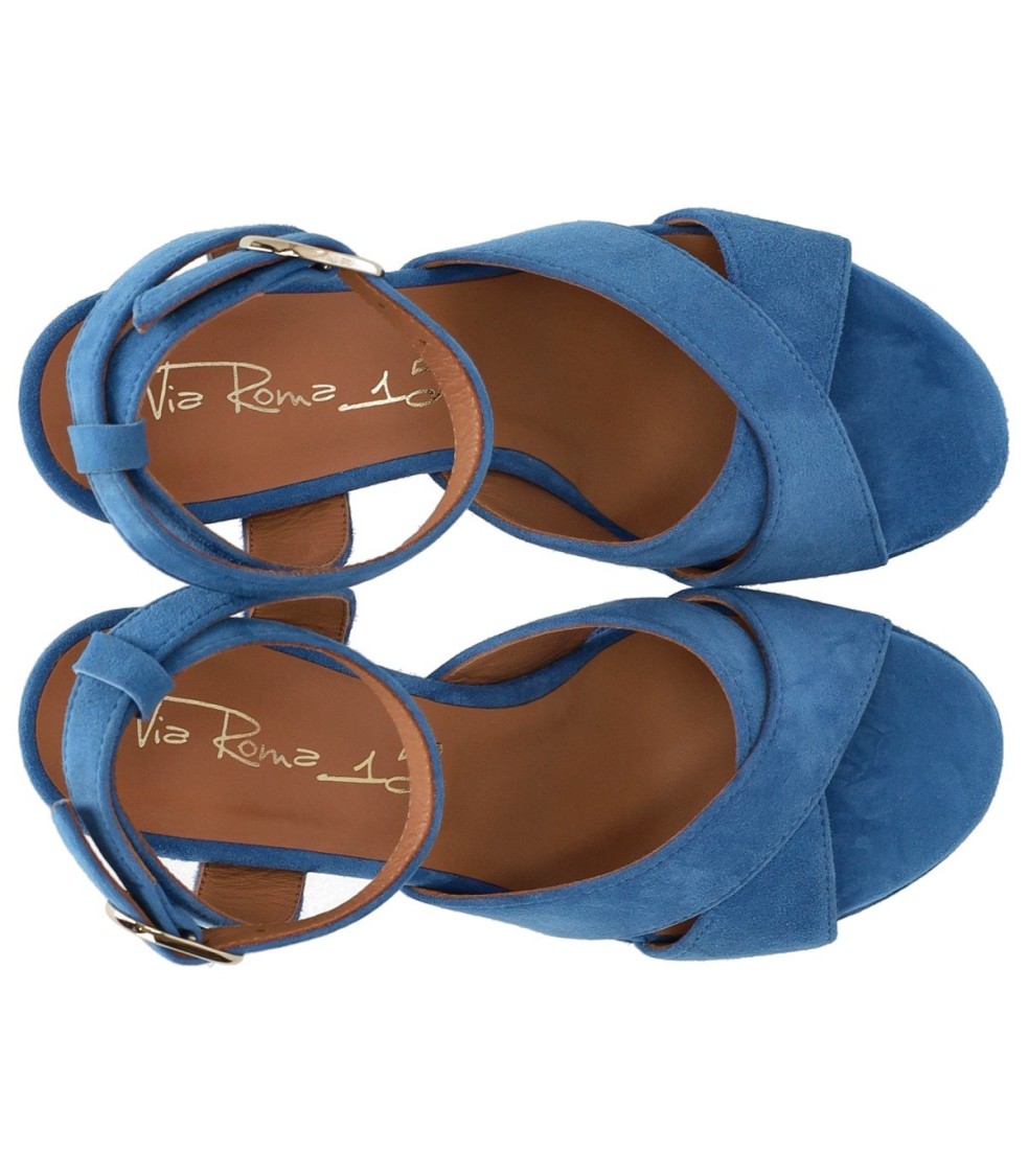 Via Roma 15 Denim Blue Heeled Sandal In Blue
