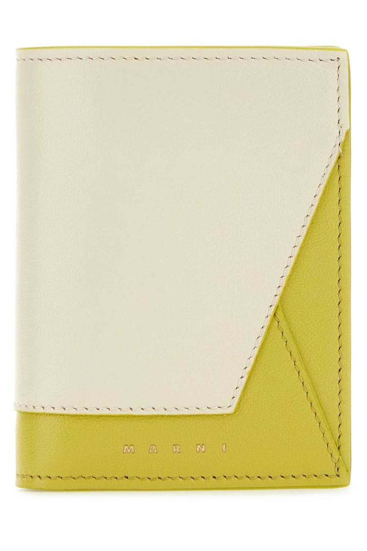 Marni Stamped Leather Wallet With Flap Pocket In Neutral