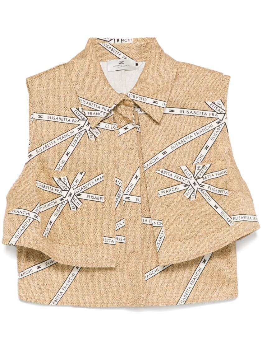 Elisabetta Franchi Cropped Beige And White Structured Shirt In Neutrals