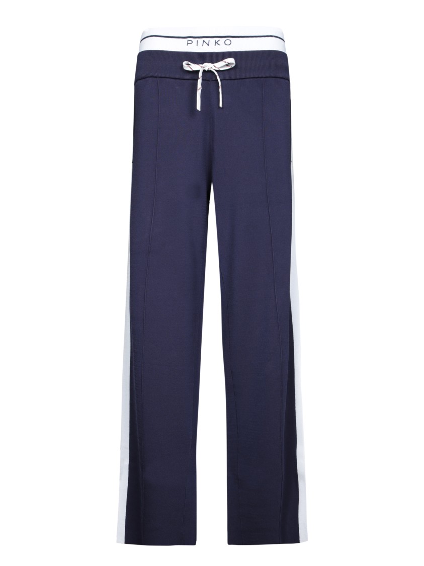Shop Pinko Tapered Athletic Pants With Contrasting Side Stripe In Blue