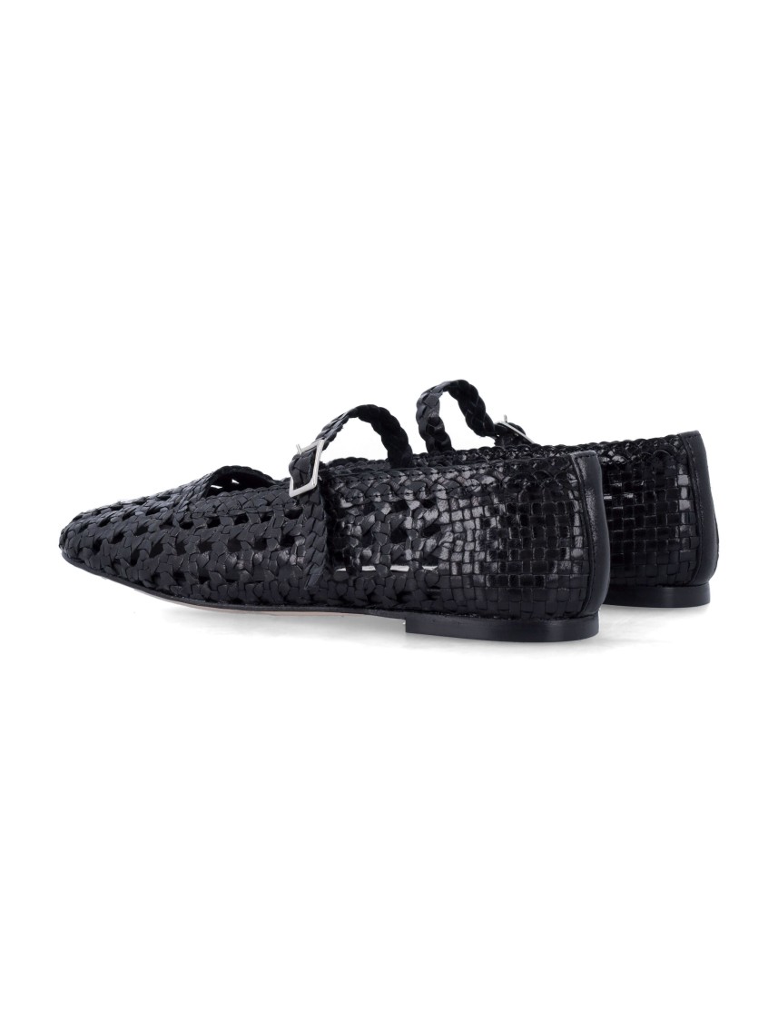 Shop Miista Woven Leather Ballerinas With Adjustable Strap In Black