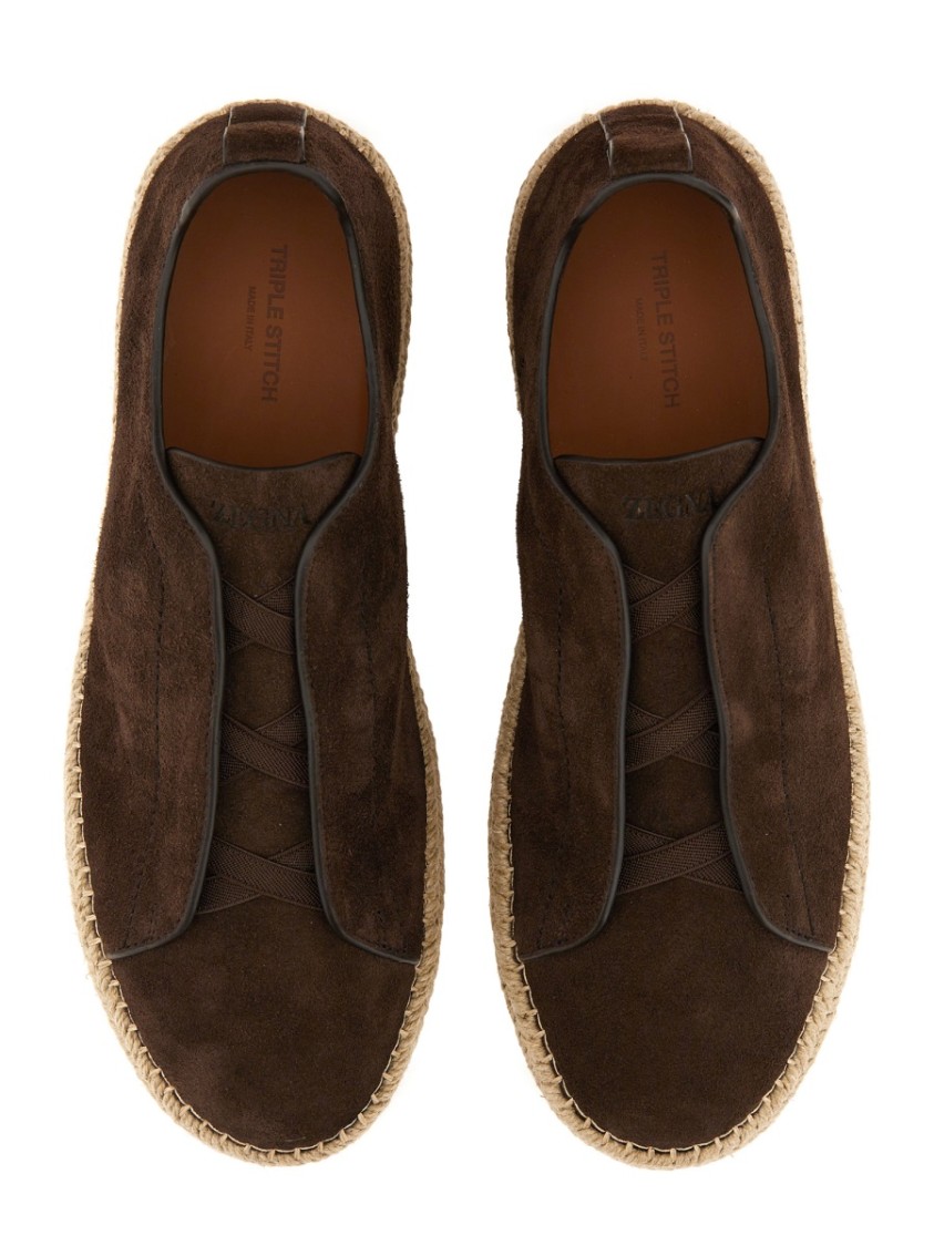 Shop Zegna Brown Leather Espadrilles With Woven Jute Sole