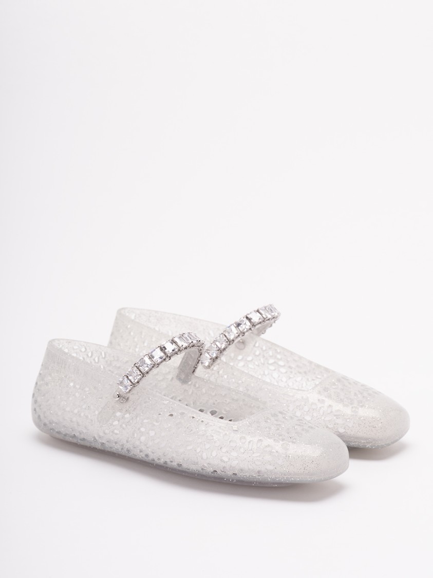 Jimmy Choo Clear Jelly Ballerina Flats With Crystal Embellishment In Gray
