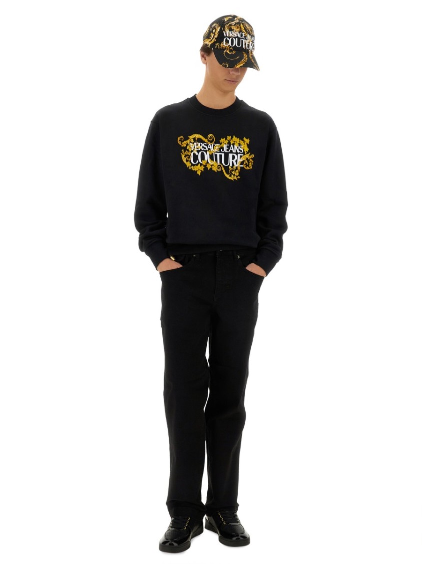 Shop Versace Jeans Couture Cotton Jeans In Black