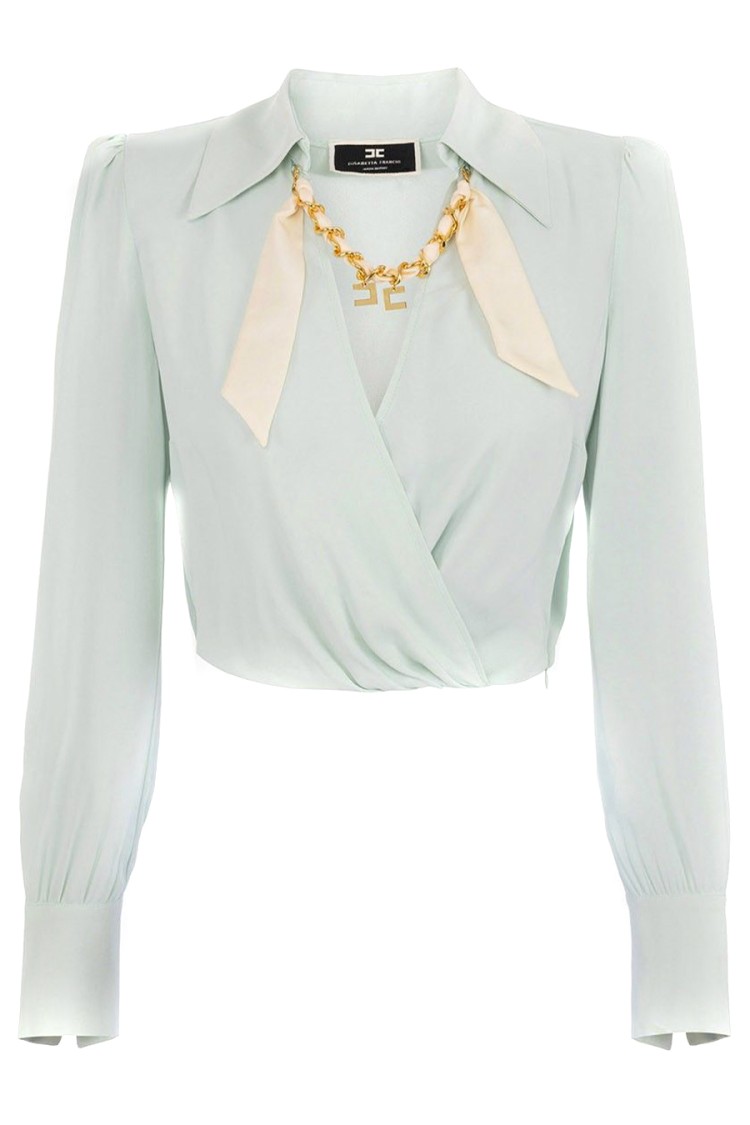 Elisabetta Franchi Shirt With Chain Detail And Cropped Length In Blue