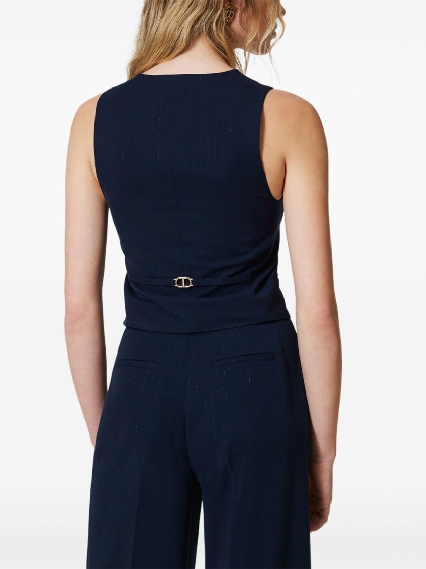 Twinset Lurex-detail Pinstriped Waistcoat In Blue