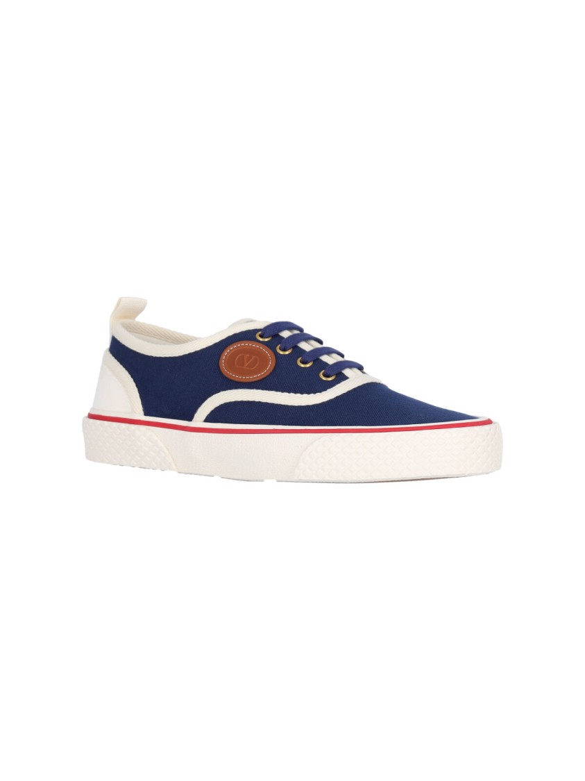 Valentino Garavani Blue Low Top Sneakers With Vlogo Patch On The Side In Cotton Man In Blue