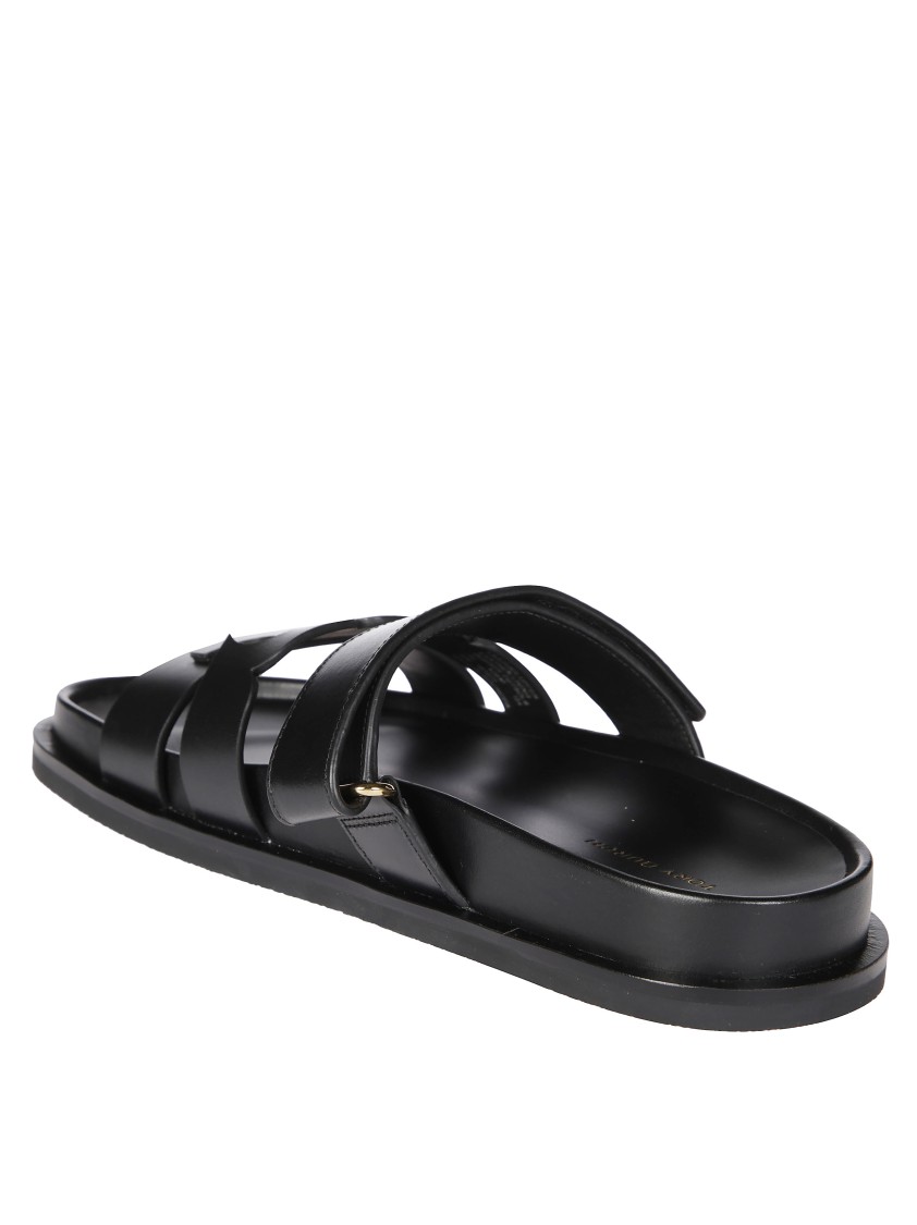 Tory Burch 'ines' Black Sandals With Applied Logo And Tear-off Closure In Black