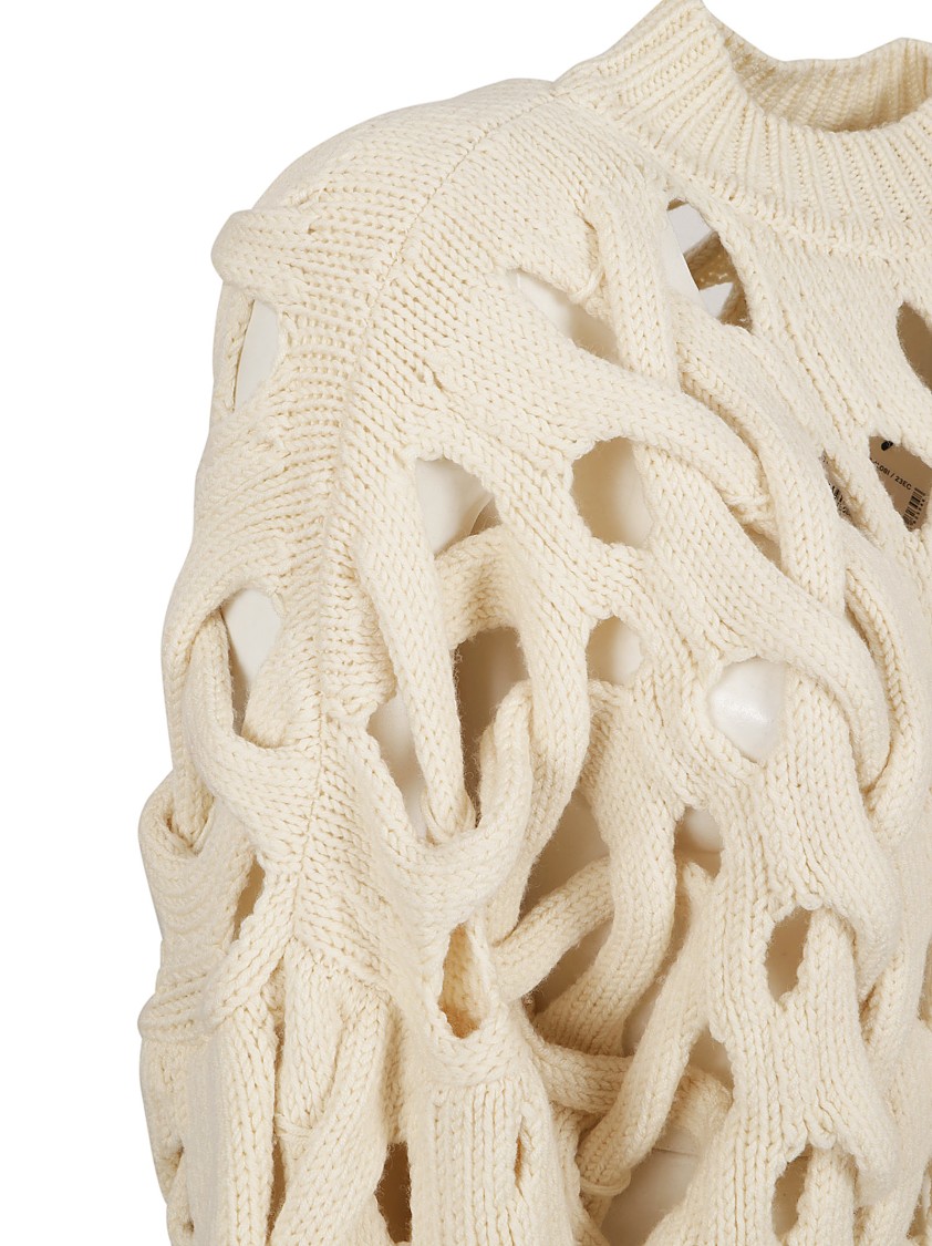 Isabel Marant Open-knit Sweater With Intricate Braiding And Voluminous Sleeves In Neutral