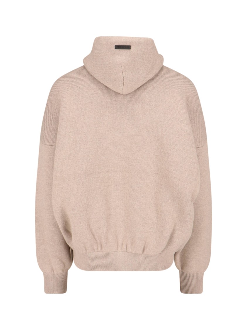 Shop Fear Of God Knitted Hoodie In Beige Wool Engraved Logo Tag