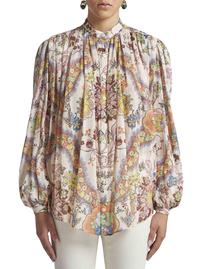 Etro Pleated Paisley Print Cotton Shirt In Multicolor