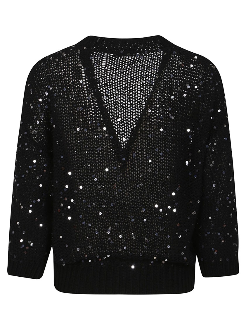 Shop Peserico Deep V-neck Cardigan With Sequined Embellishments In Black