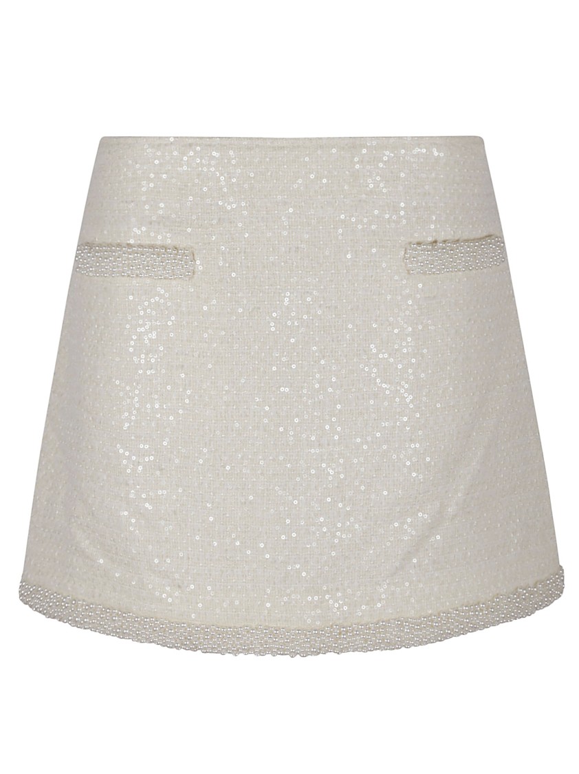 Self-portrait Cream Boucle Pearl Trim Mini Skirt In White