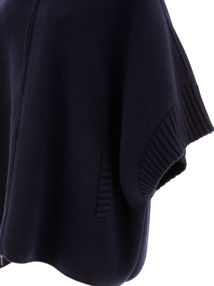 Giovi Wool And Cashmere Poncho With Fur Collar In Blue