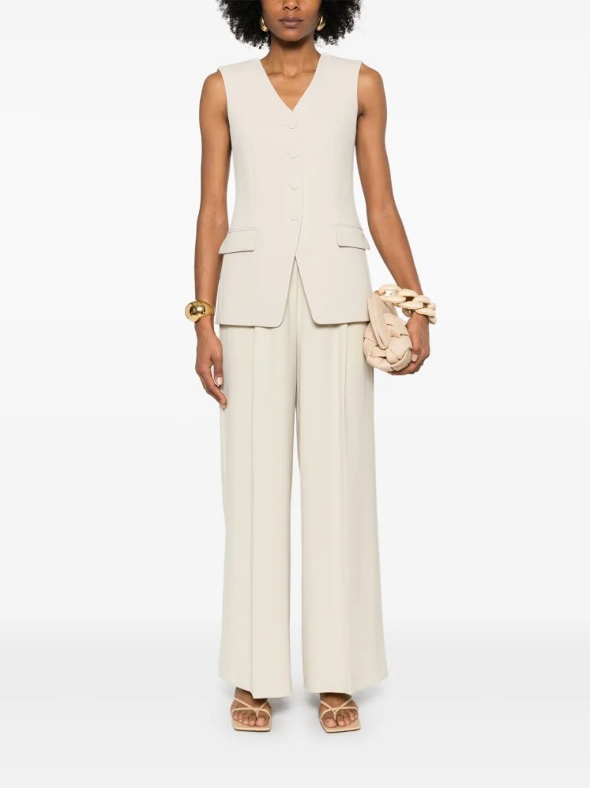 Patrizia Pepe Wide-leg High-waist Pants With Drawstring Closure In Neutral