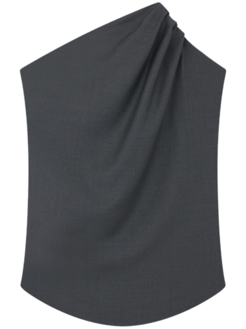 Loulou Studio Subtle Textured Virgin Wool Draped Design Shirt In Gray