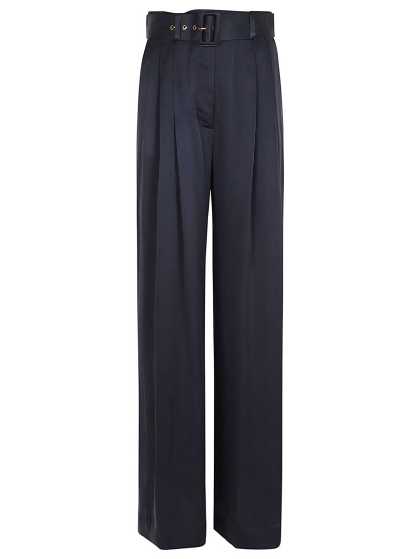 Zimmermann High Waist Silk Wide Leg Trousers In Blue