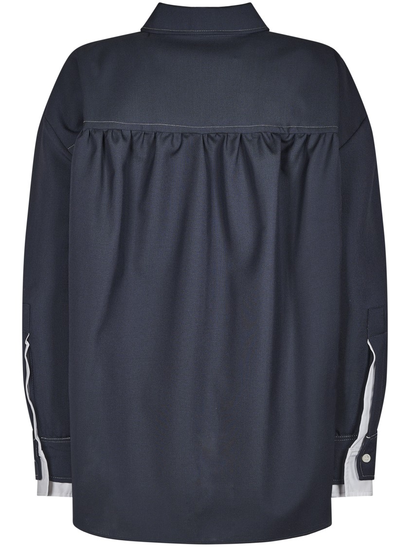 Marni Womens 00b99 Contrast-cuff Relaxed-fit Wool Shirt In Blue