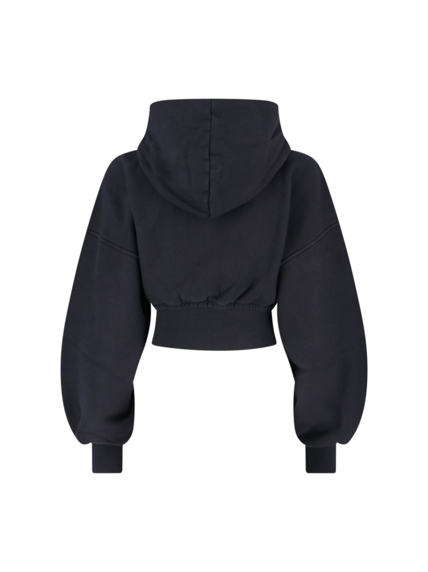 Alexander Wang Womens Faded Black Brand-patch Cropped Cotton-jersey Hoody In Black
