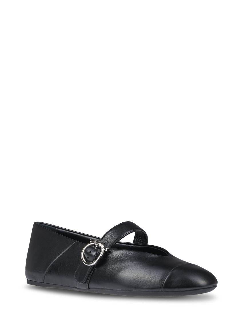 Ferragamo Rounded Toe Flat Shoes With Delicate Instep Strap In Black