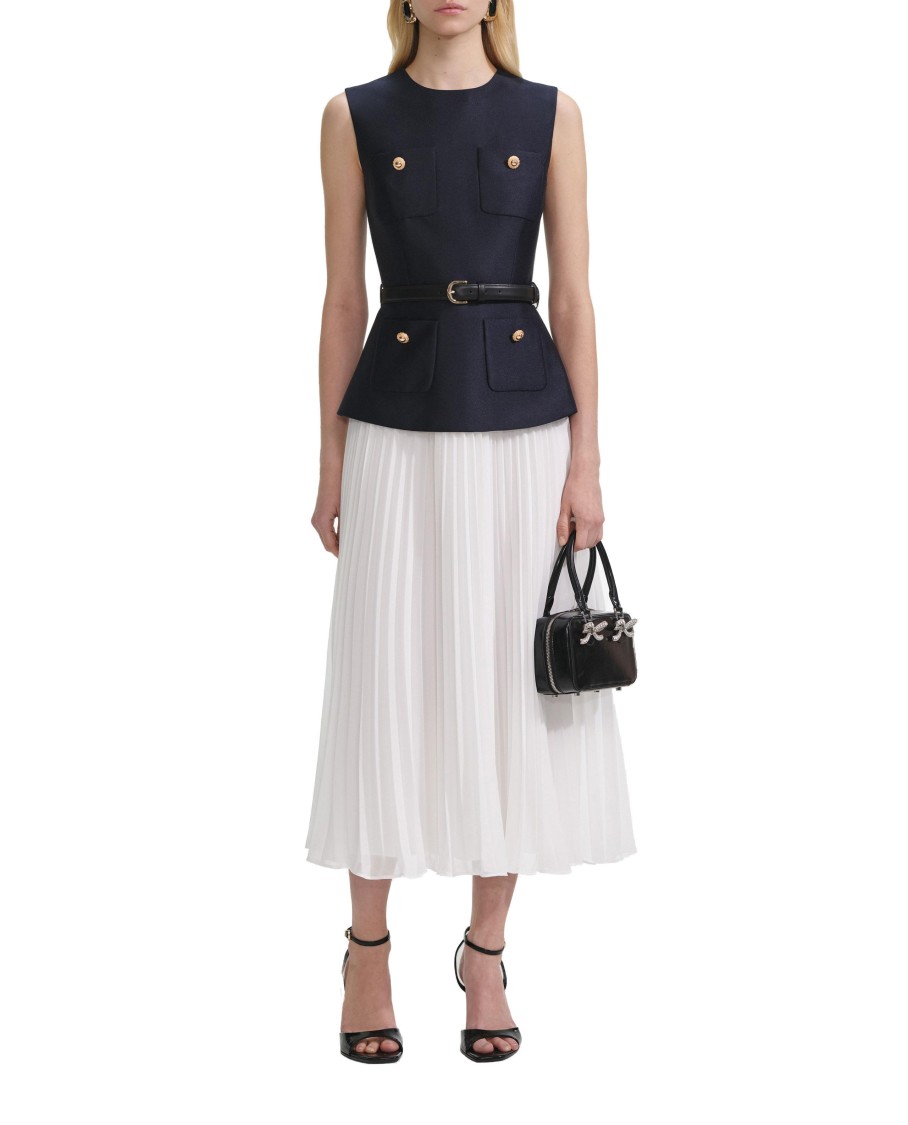 Self-portrait Navy Taffeta Midi Dress In Blue
