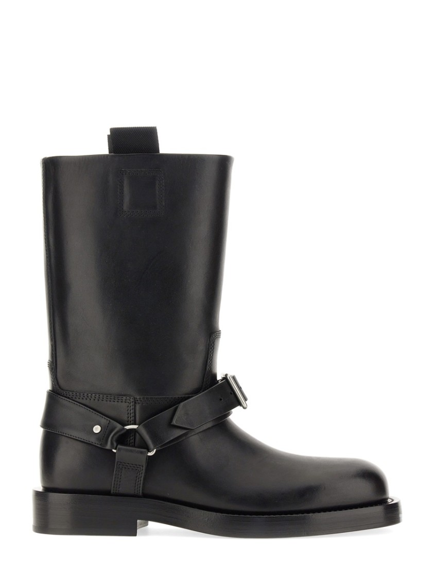 Burberry Knee-high Saddle Boots With Buckle Detail In Black