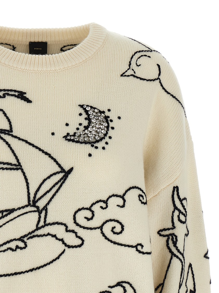 Pinko Patterned Crew-neck Sweater In Neutral