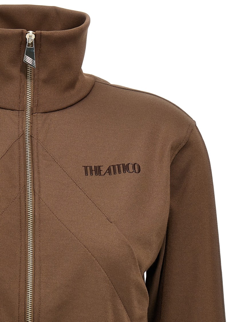Attico Cropped Brown Sweatshirt With Embossed Logo In Brown