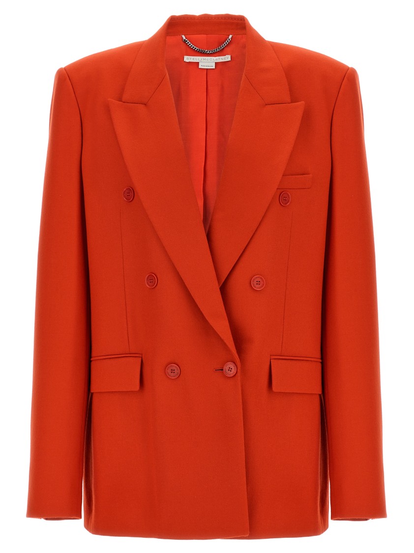 Stella Mccartney Double-breasted Wool Flannel Blazer With Peak Lapels In Red