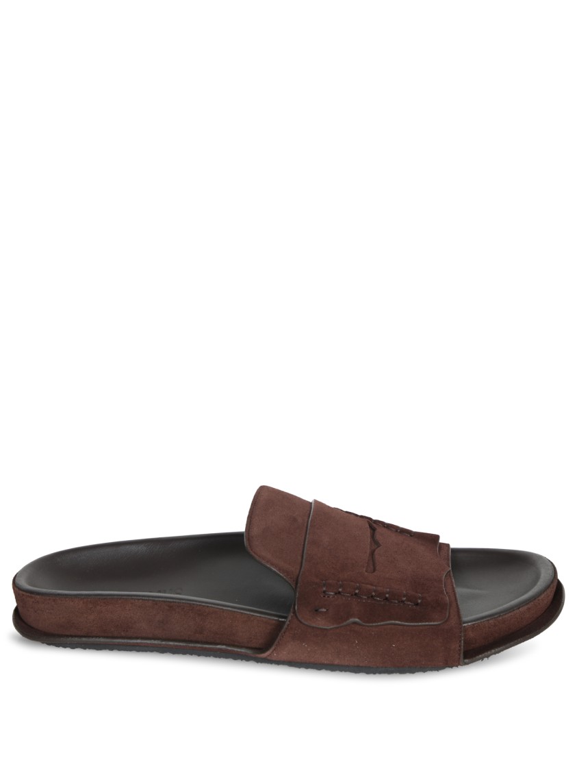 Jacquemus Diamond Cut Suede Slides With Flat Sole In Brown