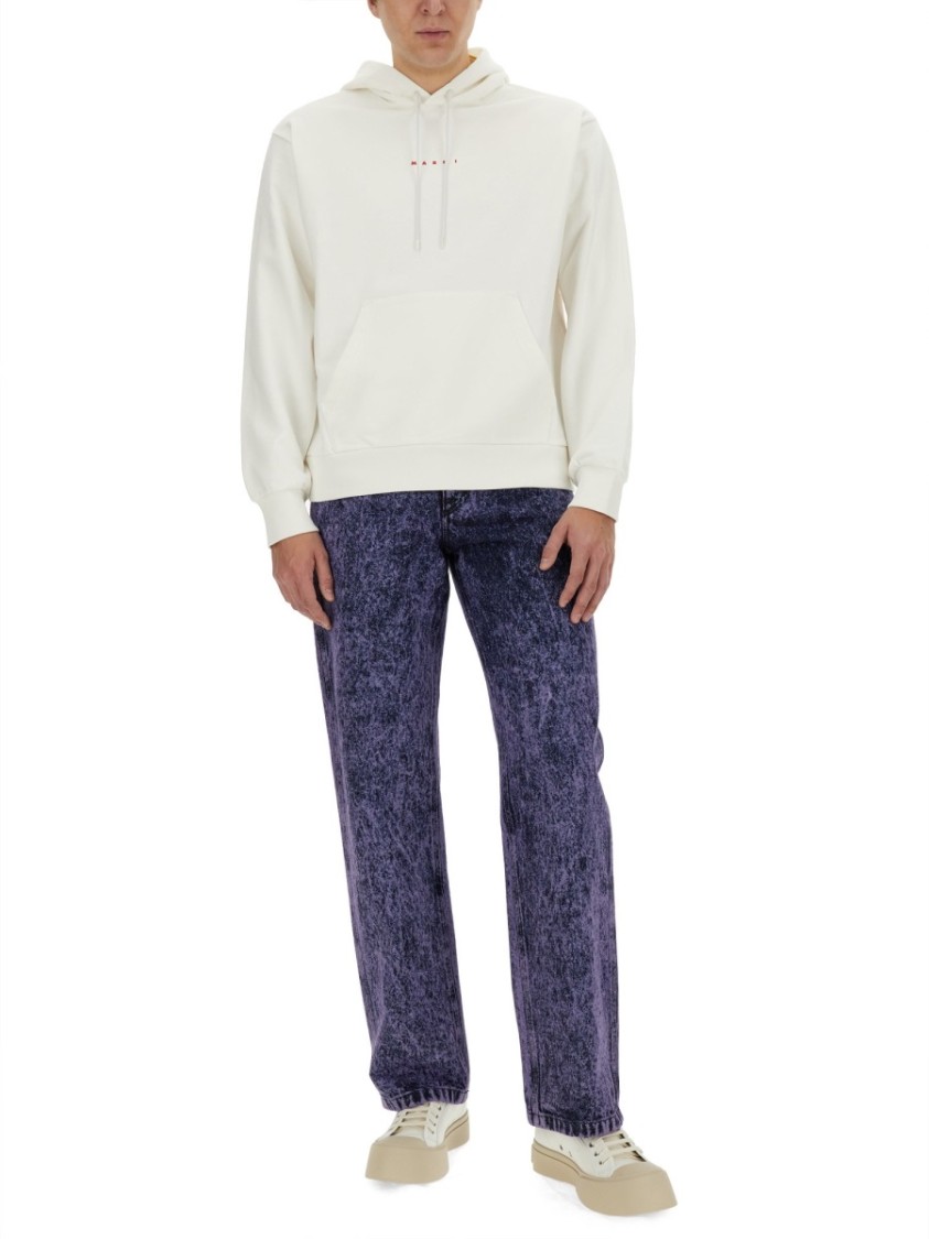 Marni Blue Hoodie With Logo On Chest For Men