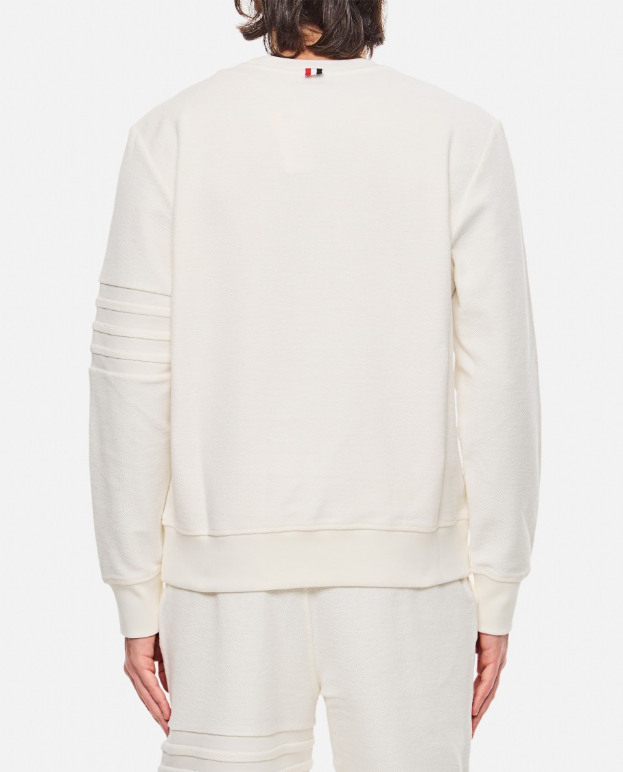 Thom Browne Crew-neck White Sweatshirt With Raised Seams In White