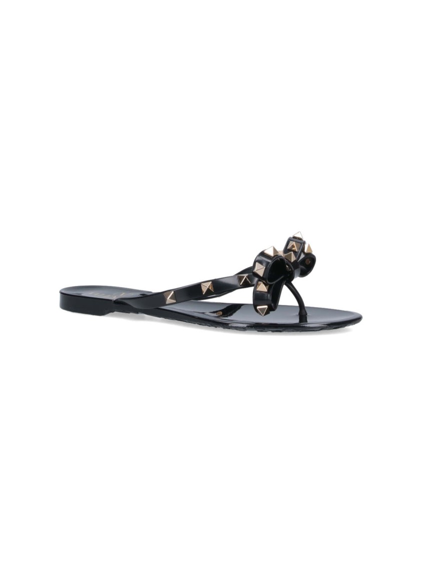 Valentino Heel Sandals With Bow Accent And Studded Embellishments
