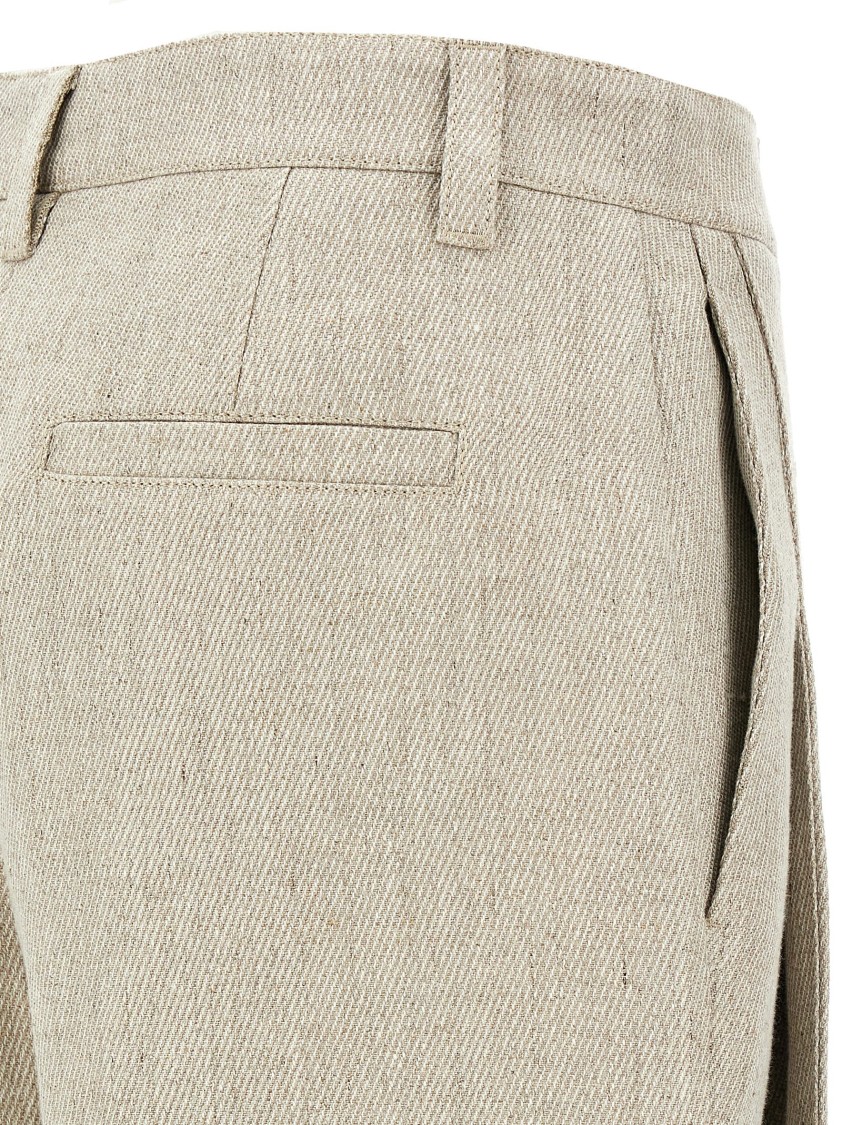 Brunello Cucinelli Slouchy Linen Trousers With Adjustable Leg Bottoms In Neutral