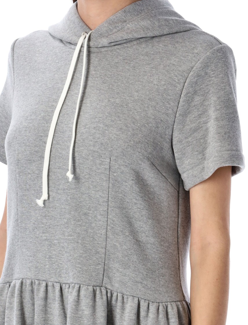Shop Comme Des Garçons Grey Hooded Sweatshirt-dress With Gathered Waist