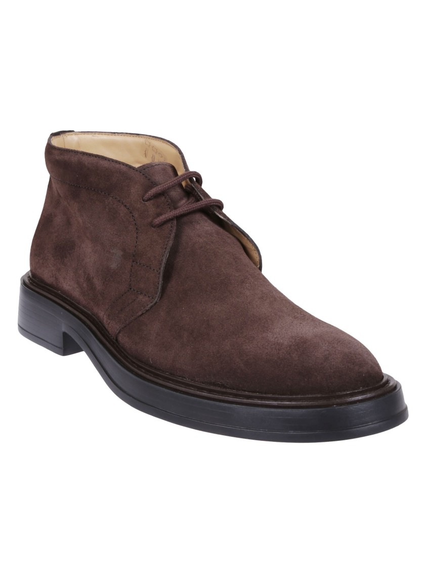 Tod's Dark Brown Suede Polacchino Shoes With Embossed Monogram In Black