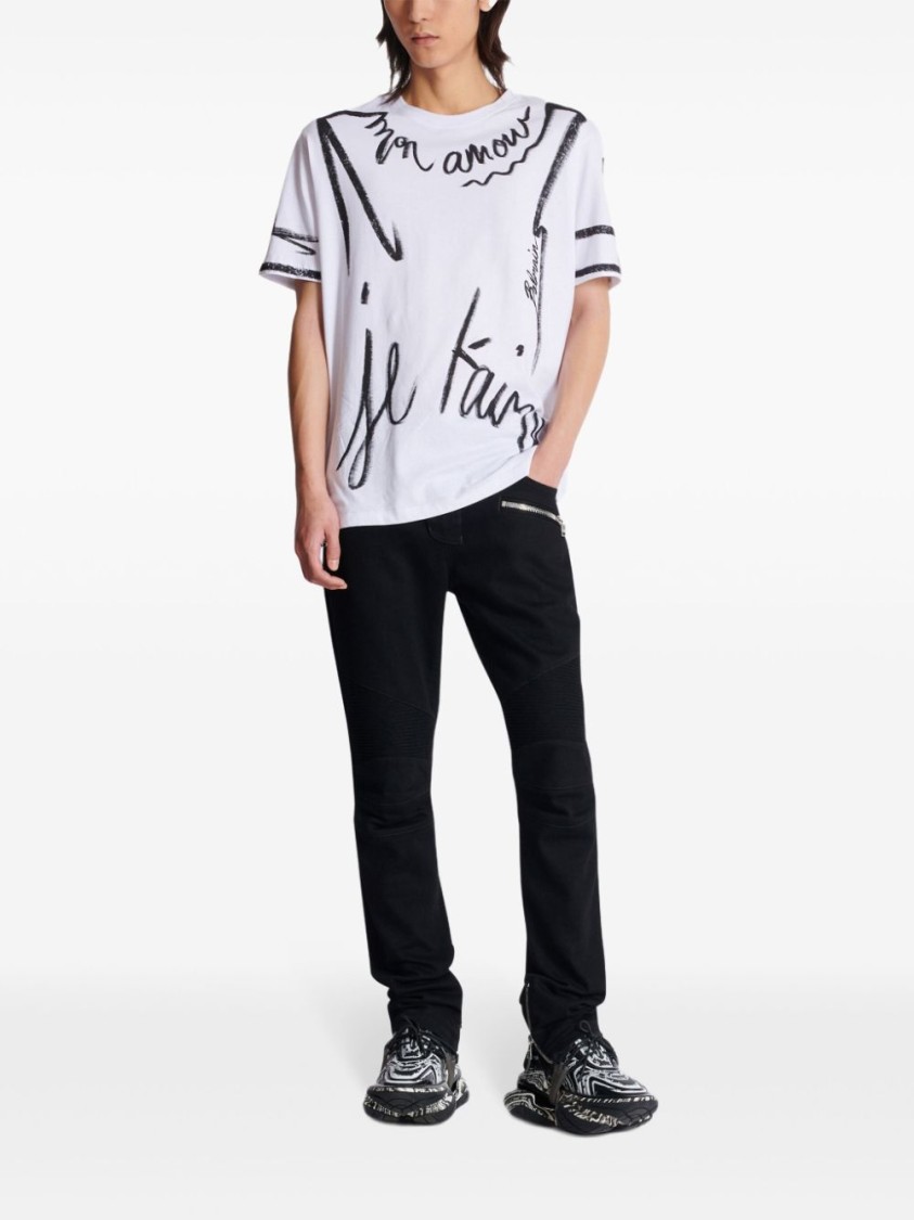 Shop Balmain Cotton Blend Black Denim Jeans With Multi-pocket Design
