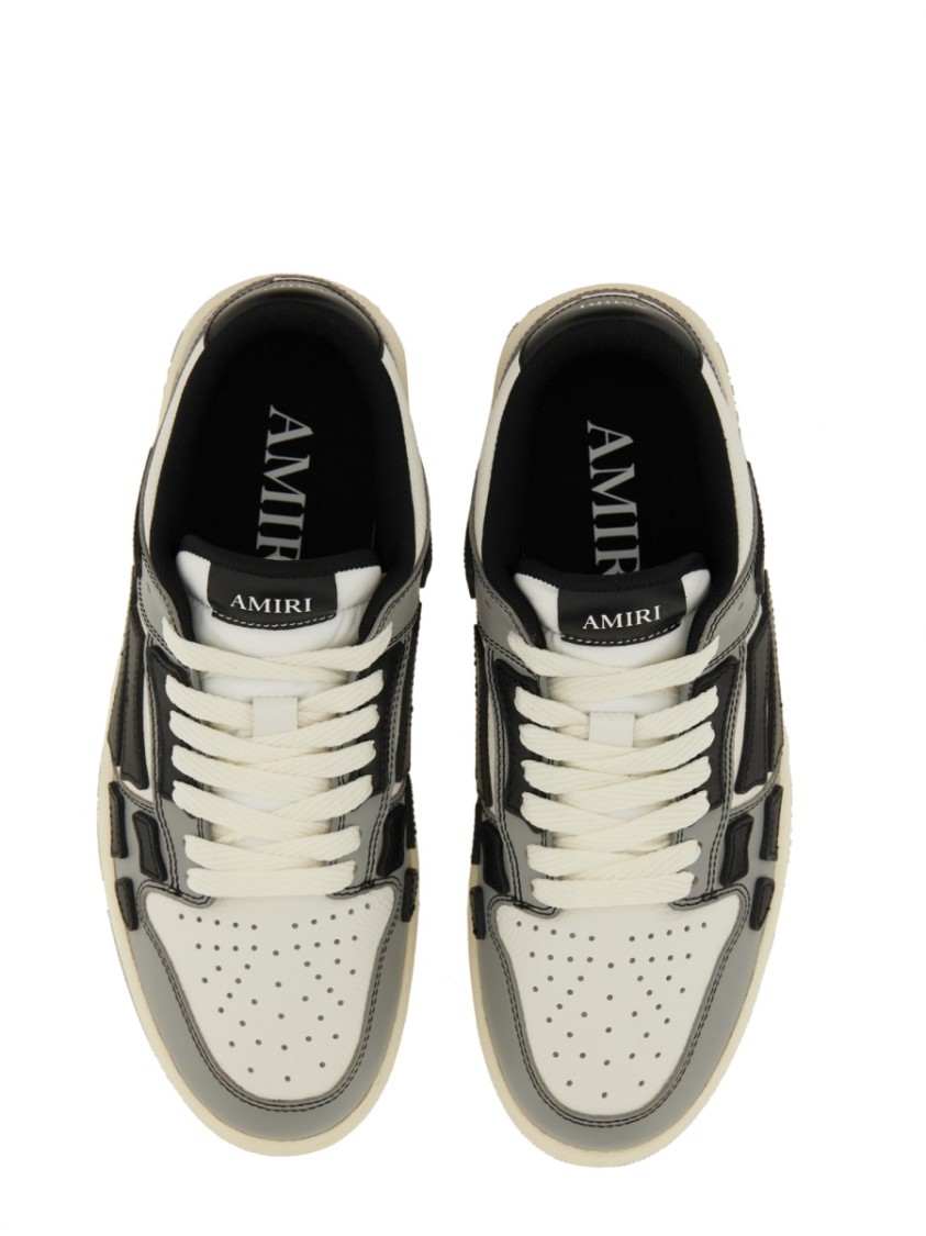 Amiri Varsity Skel Top Low Sneakers In Grey Leather In Black