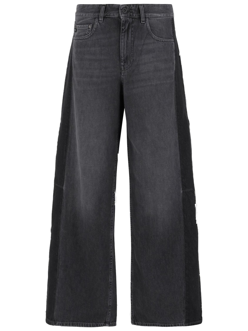 Ag Jeans Wide Fit Dark Grey Jeans With Five-pocket Design And Belt Loops In Multi