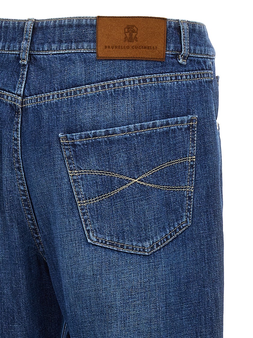 Brunello Cucinelli Denim Jeans With Belt Loops And Contrast Stitching In Blue