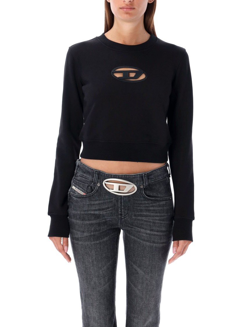 Diesel Cropped Sweatshirt With Cut-out Logo In Black