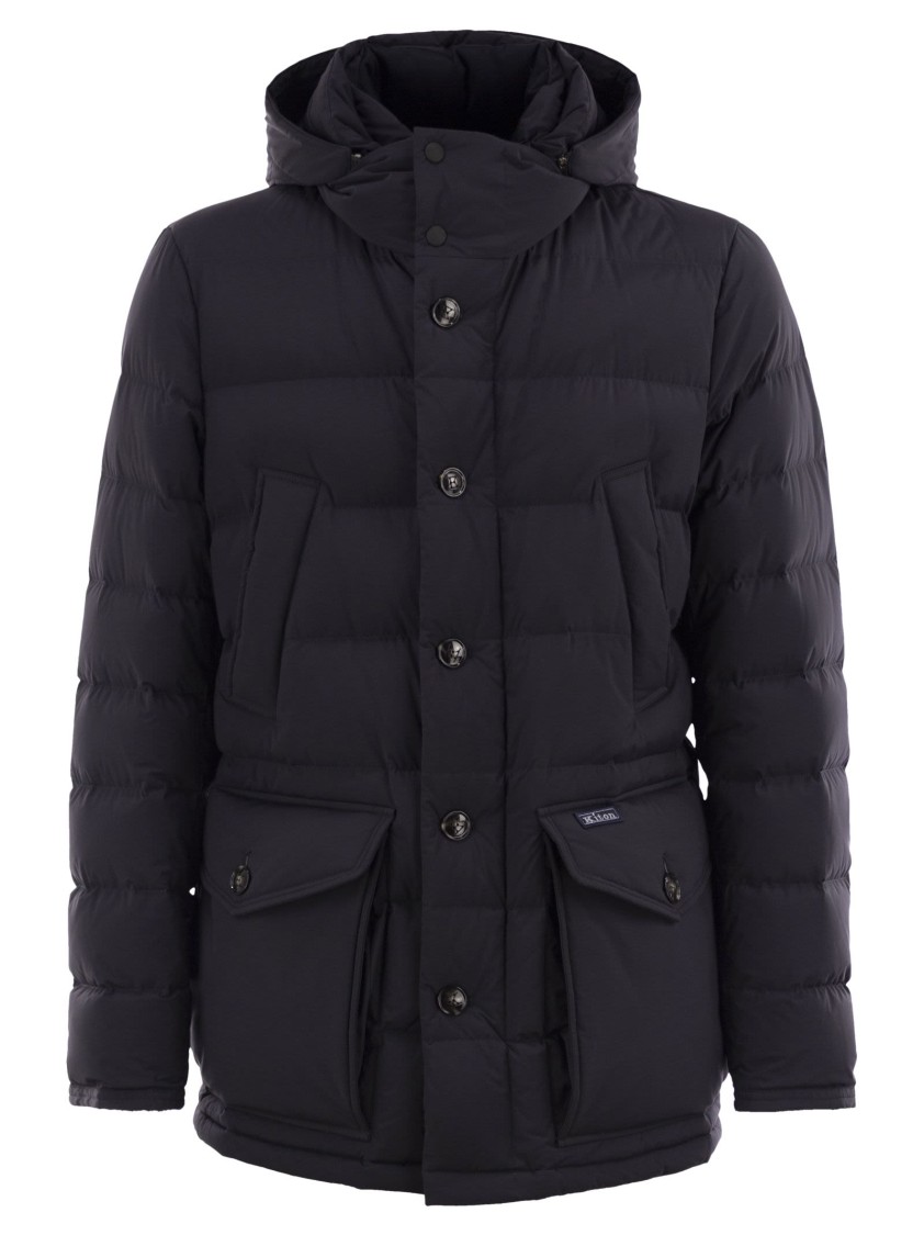 Kiton Long Down Jacket With Hood In Black