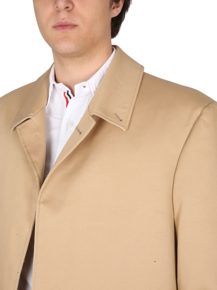 Thom Browne Cotton Coat With Notched Lapels And Back Vent In Brown