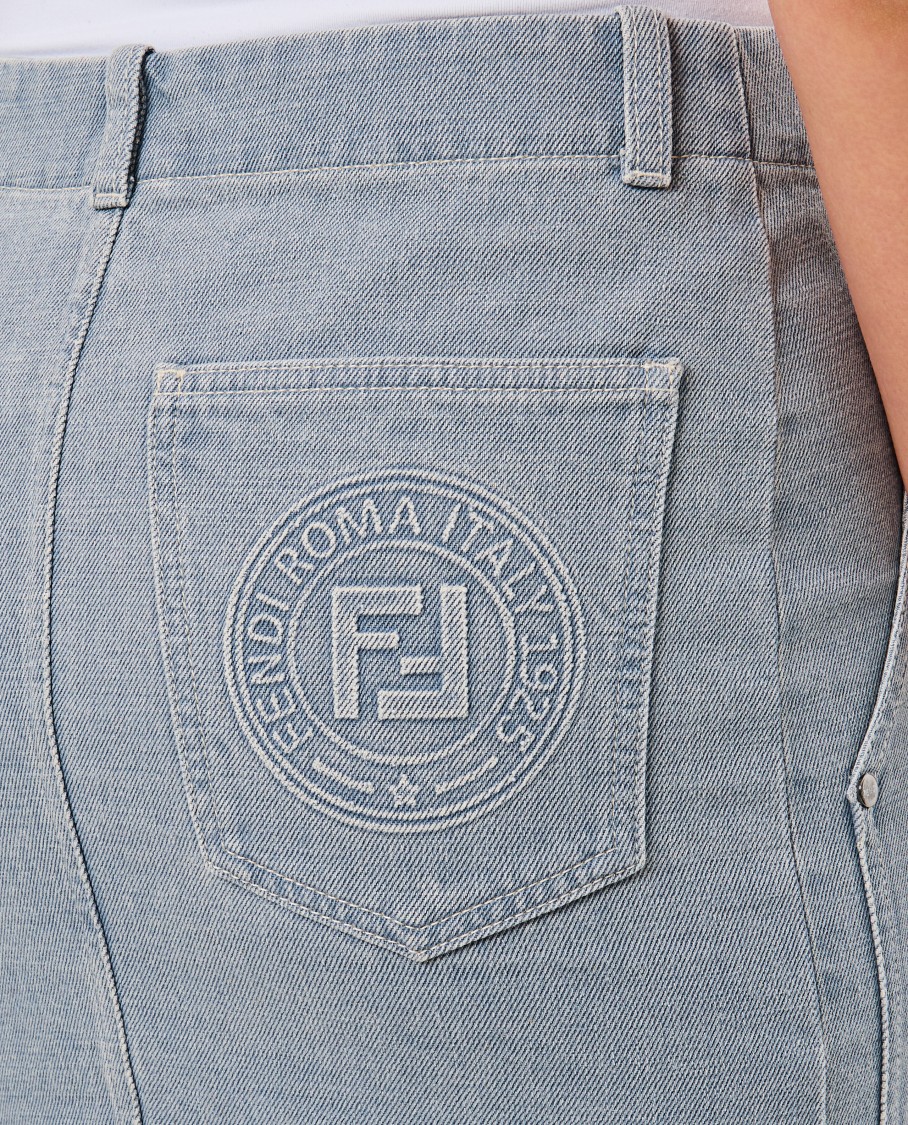 Shop Fendi Mini Skirt With Front Zipper And Four Pockets In Blue