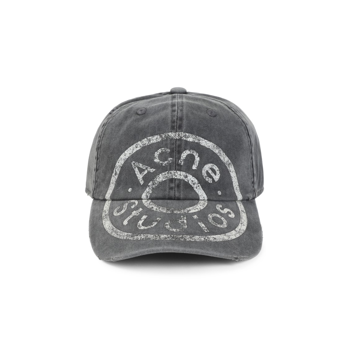 Acne Studios Distressed Curved Brim Hat With Eyelet Vents In Gray