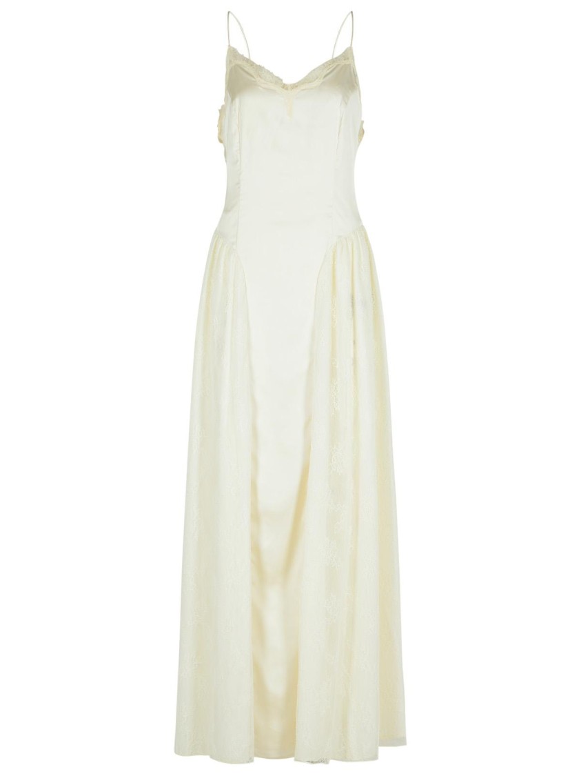 Rotate Birger Christensen Rotate White Polyester Evening Dress With Lace Accents In White