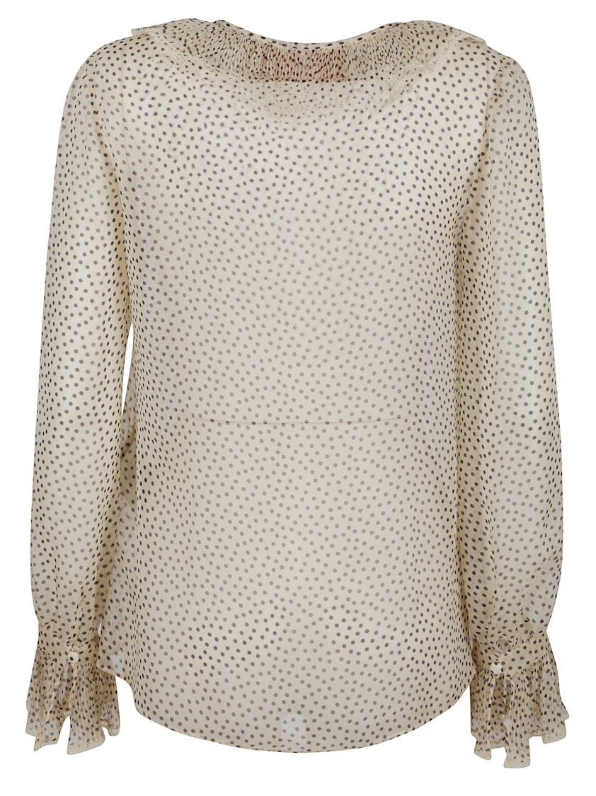 Valentino Lace-trimmed Ruffled Polka-dot Silk-chiffon Blouse