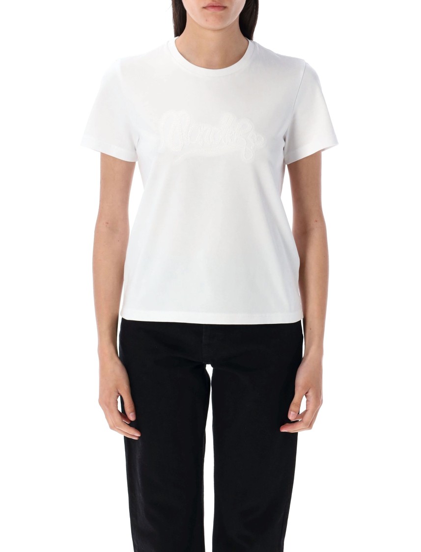 Moncler Embroidered Calligraphy Logo T-shirt With Crewneck In Gray