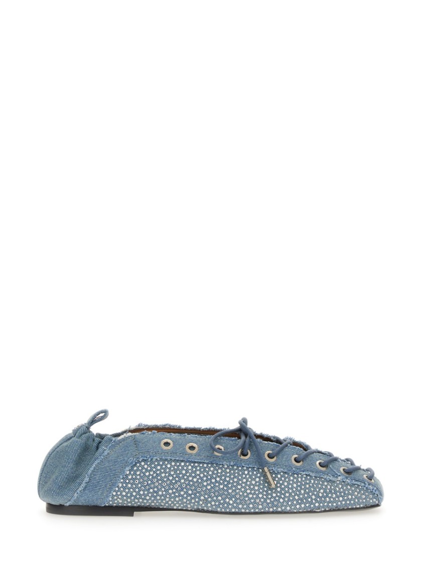 Shop Ganni Lace-up Ballerina In Blue